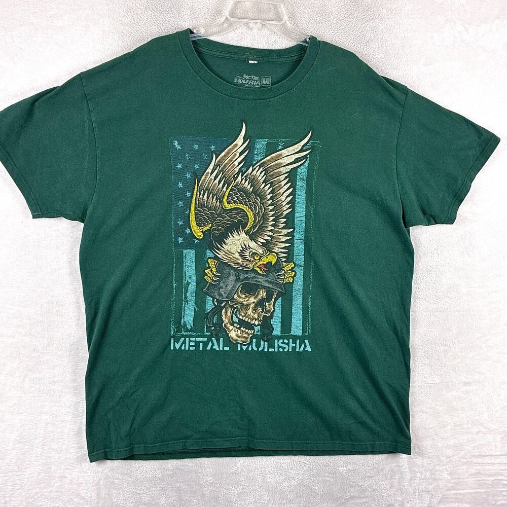 VTG Metal Mulisha Tshirt Mens XXL Green Skull Eagle Punk Biker Motorcycle Y2K